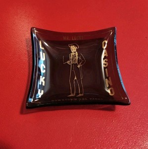 Vintage Lucky Casino Las Vegas 1963-67 Small Glass Ashtray 2.5" X 2.5"