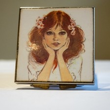 Vintage Japanese Pretty Handbag Metal Compact Double sided Mirror Made in Japan