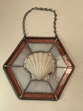 Vintage Stained Glass Scallop Shell Window Su...