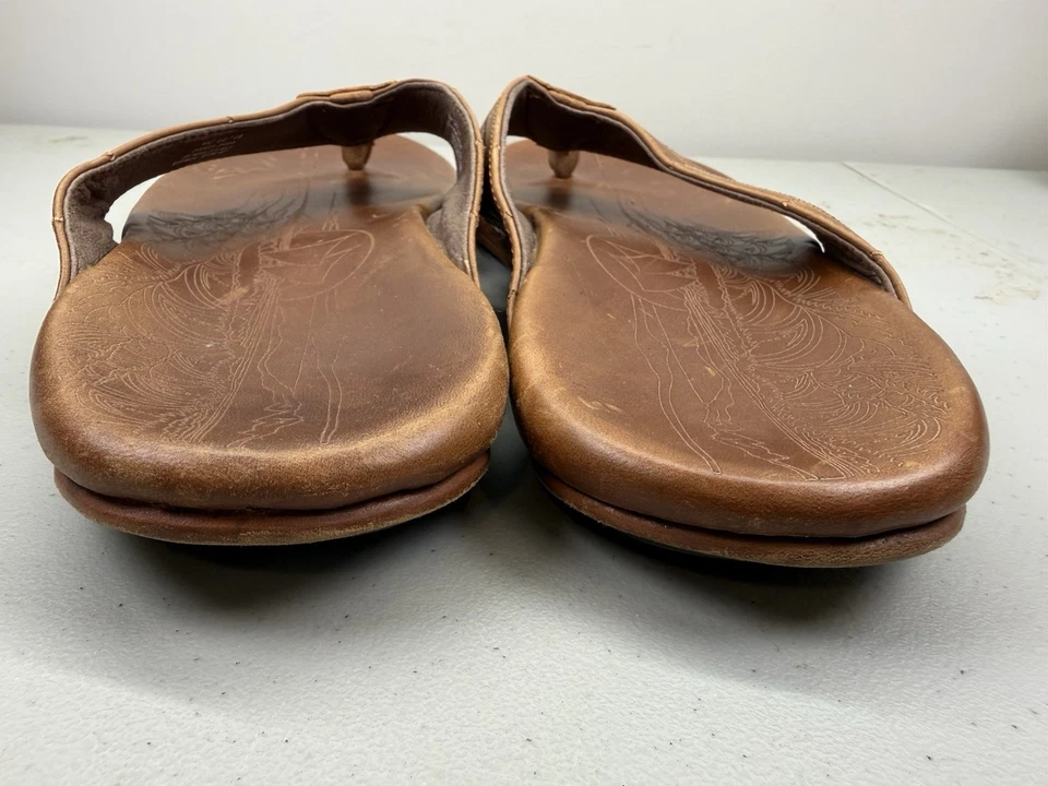 OLUKAI Hokule'a Kia Flip Flops  Beach Outdoor Sandals Brown Leather MENS 14 47 - Image 4 of 4