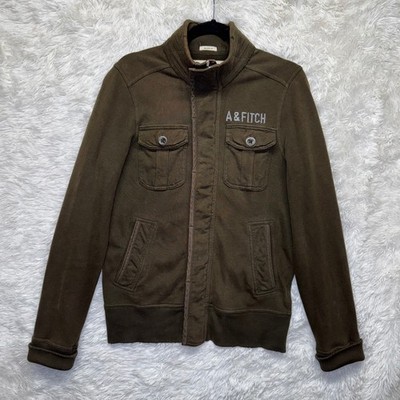 Y2K Abercrombie & Fitch Men's Muscle Fit Field Jacket Heavy Sweater Army Green M
