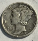 1938 P Mercury Silver Dime VF / Extra Fine XF Details