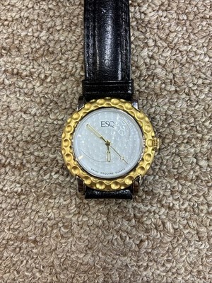 ESQ Swiss Gold Tone Golf Ball Ladies Watch Black Leather Band Quartz New Battery