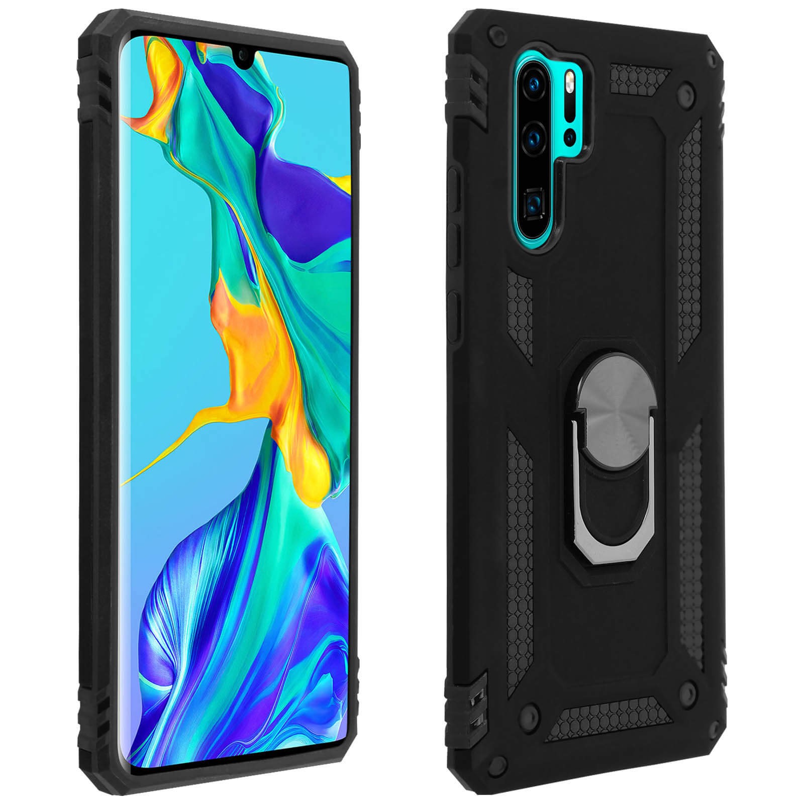Coque Huawei P30 Pro anti-chute bi-matière anti-rayures avec anneau dos