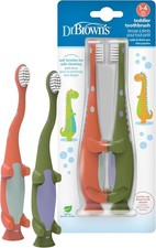 Dr. Brown's Baby and Toddler Toothbrush Green and Orange Dinosaur 2Pk 1-4 Years