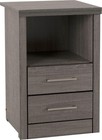 2 Drawer Bedside Table with Open Shelf Black Wood Grain Modern Nightstand