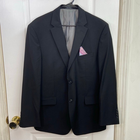 Pronto Uomo solid black double button wool blazer… - image 1