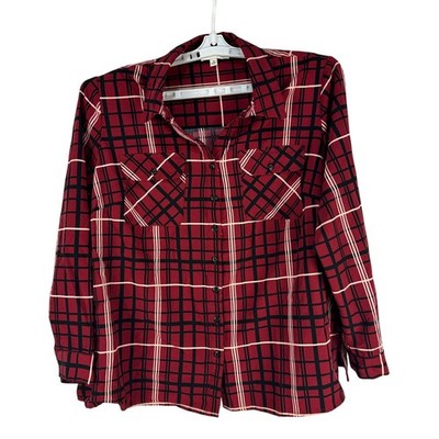 Notations Womens Button Down Long Sleeve Plaid Shirt Size 1X Red Black Check