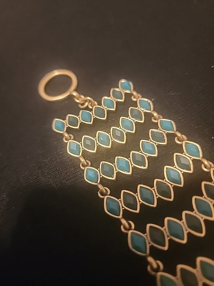 Pulsera Lucky Brand Esmalte Turquesa Tono Dorado Distintiva Boho Palanca en Capas Foto 3 de 4