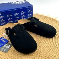 Birkenstock Boston Black Suede Leather Soft Footbed -Size 37-45 New W/ Box