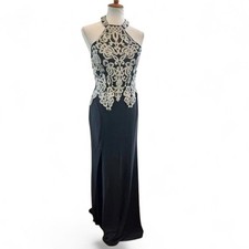 Windsor NWT  Black Embellished Halter Gown Size 7 For Your Villain Era