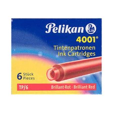 Pk/6 Pelikan 4001 Fountain Pen Ink Cartridges TP/6, Brilliant Red