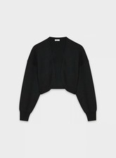 Babaton Decision Shrug Black Cropped Open Front Sweater Wonder Yarn Sz M