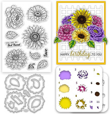 Flower Clear Stamps and Dies for Card Making Layering Coloring Stencil Set Metal