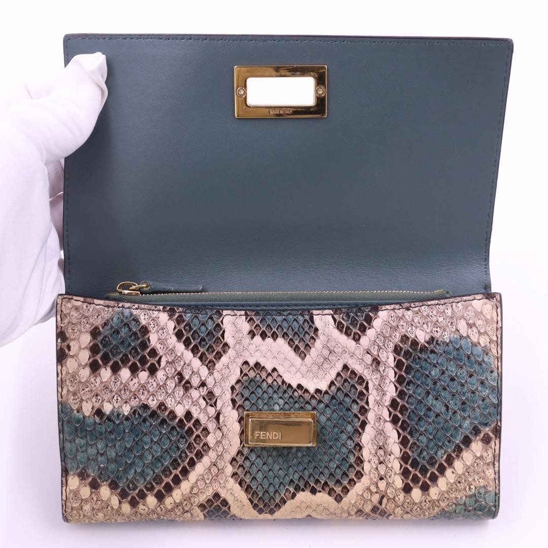 FENDI Peekaboo Long Wallet Python Leather Blue Go… - image 3