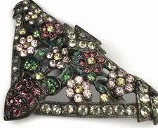 Sweet Romance Jewelry Vintage Pendant Brooch Art Deco Style Signed Pink Green