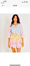 Multicolor Floral Chiffon Tiered Mini Dress Long Puff Sleeves Ruffle Accents