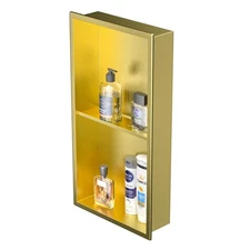 Stainless Steel Shower Niche 24" X 12" Gold No Tile Needed Wall Niche Double ...
