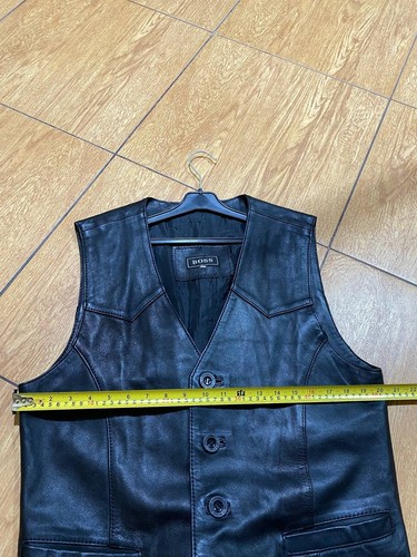 Hugo Boss Vest Jacket Mens Black Genuine Leather Button Pockets SunFaded 90s Y2K - Picture 6 of 15