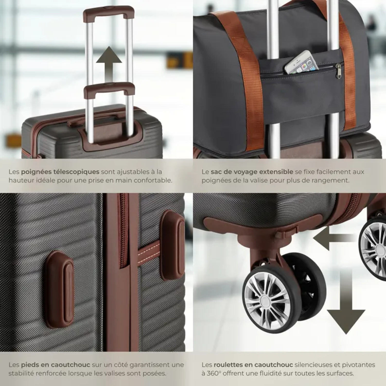 Set 3 valises rigides ABS TSA TECTAKE MADISON finition anthracite - 4