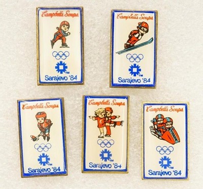 Vintage Lot Jewelry Olympic Sports Event Pins Campbells Soup Sarajevo 1984