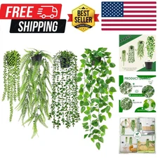 Chic 4-Piece Artificial Ivy & Fern Hanging Plants in Black Pots - No Maintenance