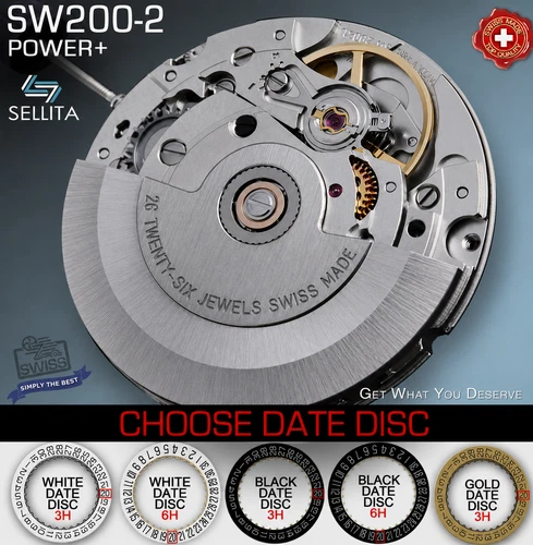 MOVEMENT AUTOMATIC SELLITA SW200-2, POWER + (COMPATIBLE ETA 2824,) NEW