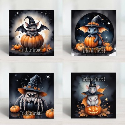 Gothic Cuties Trick or Treat Halloween Karten mit Fledermaus, Drache, Spinne, Ratte