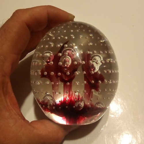 3,5" Joe Rice rote Trompete Blumen kontrollierte Blase Kunst Glas Briefbeschwerer - Bild 9 von 17