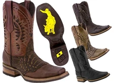 Mens Western Cowboy Boots Square Toe Crocodile Alligator Belly Pattern Leather