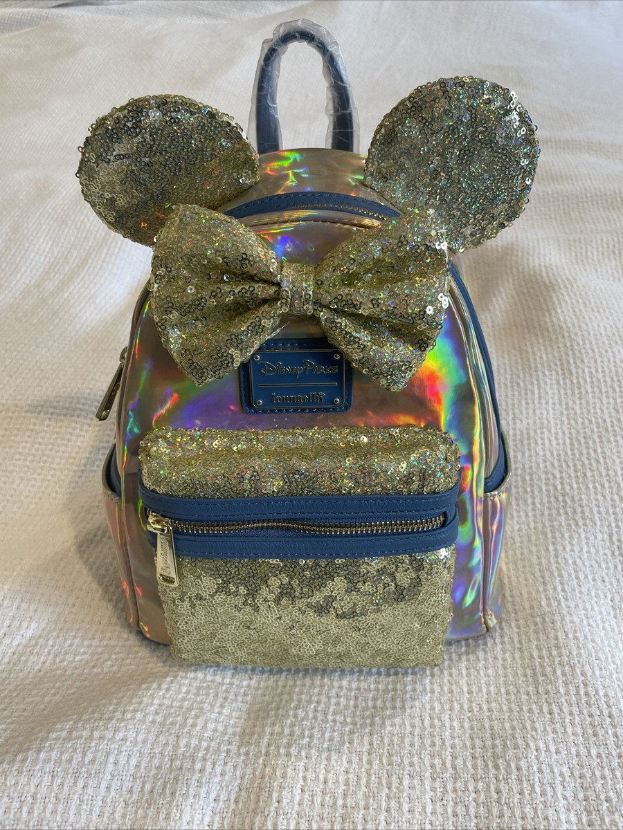 Disney Parks x Loungefly Minnie Mouse Iridescent Sequin Mini Backpack (NWT) Minnie Mouse Exclusive Iridescent All-Over Print Sequin Ear  main image 3