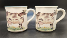 2 x Vintage Staffordshire Tableware Cow Mugs Green Rim