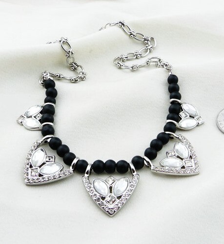 BN Retired Lia Sophia MAISON Silver Crystal Black Beaded Necklace NWT - 第 1/6 張圖片