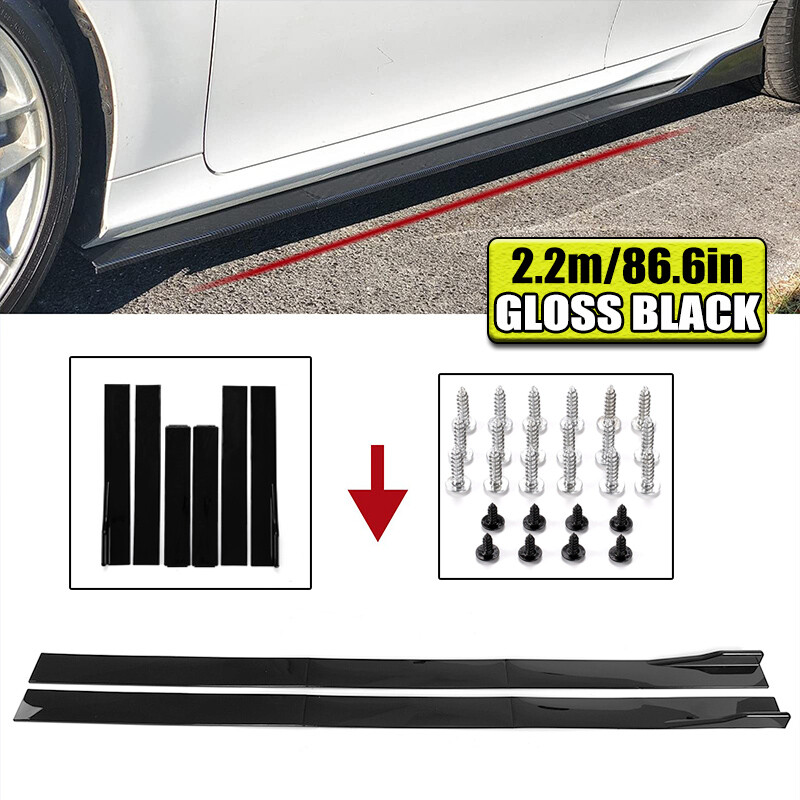 86.6" Gloss Black Car Side Skirts Extension Rocker Panel Splitter Lip Universal