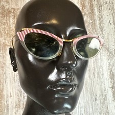 Vintage 1960s Cat Eye Sunglasses Red White Stripe Novelty France Retro