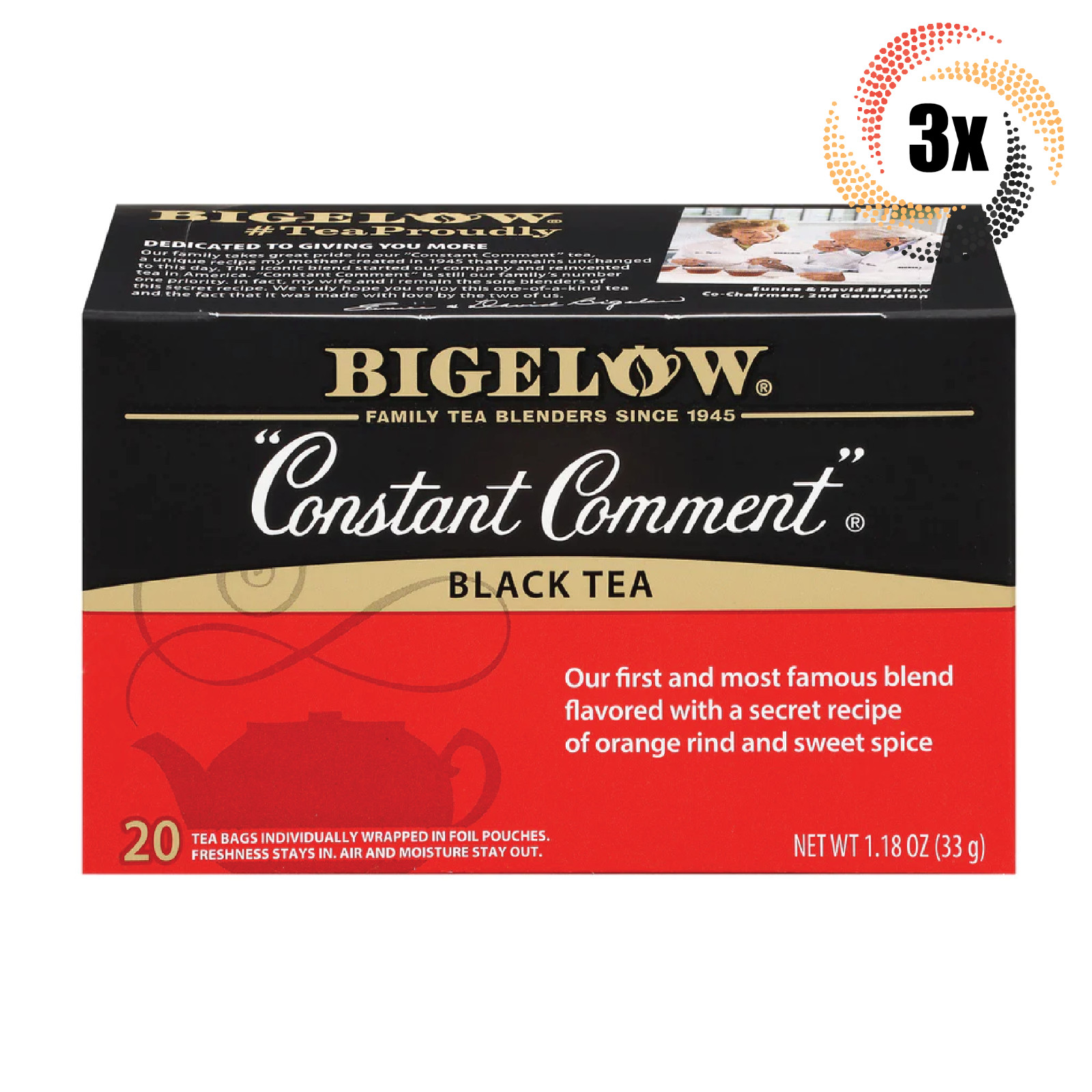 3 упаковки черного чая Bigelow Constant Comment по 20 пакетиков в коробке 118 унции 4090₽