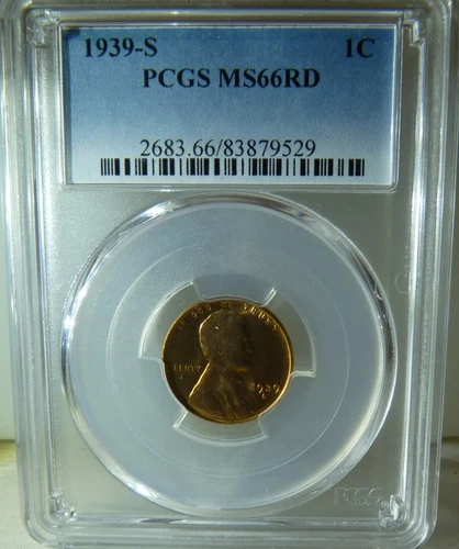 1939 S Lincoln Wheat Penny Cent PCGS Certified MS 66 RD Red - FREE SHIPPING !!