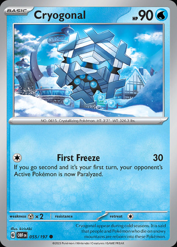 Cryogonal 055/197 NM / M Obsidian Flames Pokemon Card $2 Combined