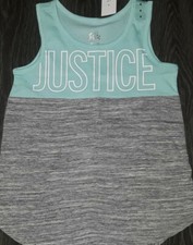 Girls justice colorblock logo tank size 6 new mint  space dye grey