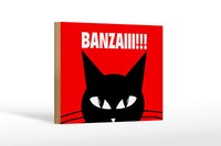 Holzschild Spruch 18X12 Cm Katze Banzaiii!!! Holz Deko Schild