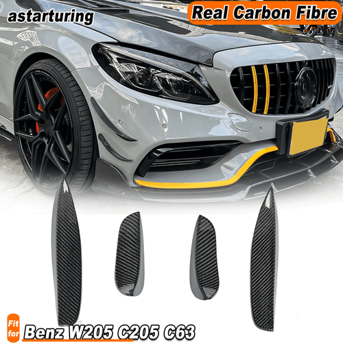 Fit for Benz W205 C205 C63 15-21 REAL Carbon Front Bumper Splitter Canards Fins  - Bild 1 von 10