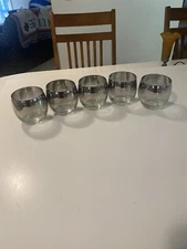Vtg set of 5 Silver Ombre Fade Roly Poly Rocks Tumbler Glasses MCM Barware