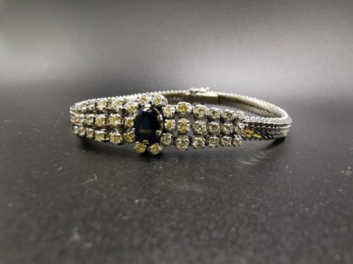 Bracciale flessibile in oro bianco con motivo centrale zaffiro e diamanti 24,4g - Foto 4 di 9