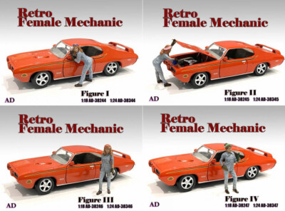 Retro Female Mechanic Set 4 models Mechanikerin Figuren in 1:24 American Diorama