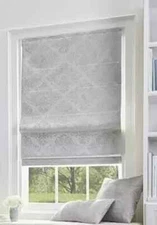 Curtainworks Damask Window Shade, 34" W x 64" L, Silver Cordless