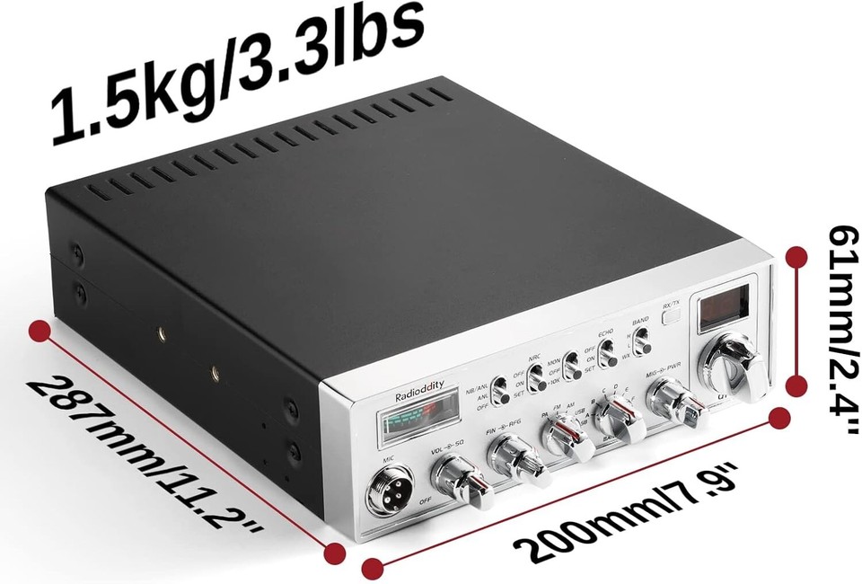 Radioddity QT40 10 Meter Ham Radio – 40W SSB Mobile Transceiver, NOAA Weather, USB Programmable, For Trucks
