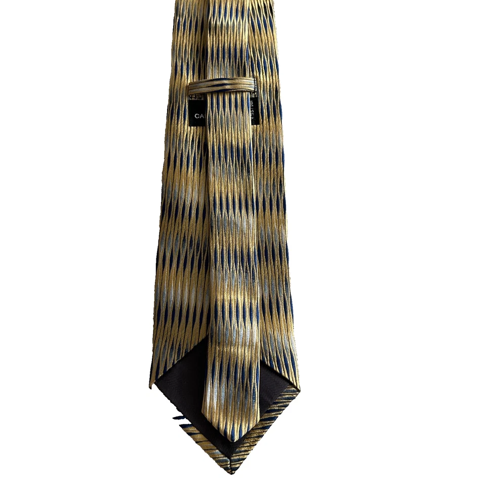 Carlo Palazzi Couture Gold and Blue Woven Textured Silk Tie Made in Italy - Image 2 of 4