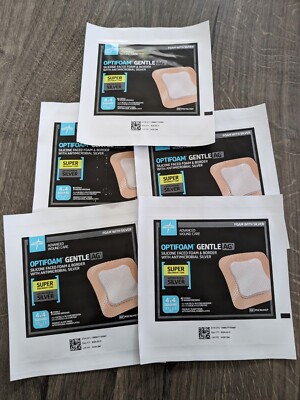 5 Optifoam Gentle AG 4x 4 Silicone Faced Foam Border Silver Dressing MSC9644EP