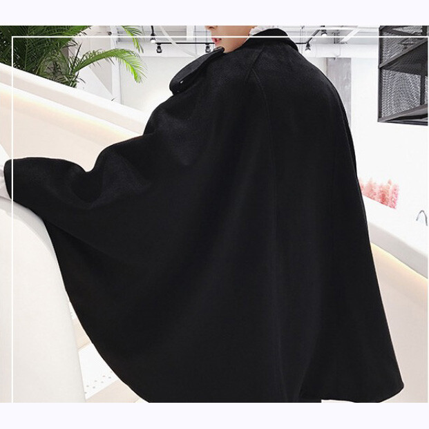 Mens Wool Blend Cloak Double Breasted Cape Jacket Loose Fit Mens Wool Blend Cloak Double Breasted Cape Jacket Loose Fit