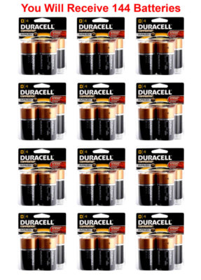 144x Duracell Size D Battery 1.5V D4 Coppertop Alkaline LR20 FRESH USA, 36xD4